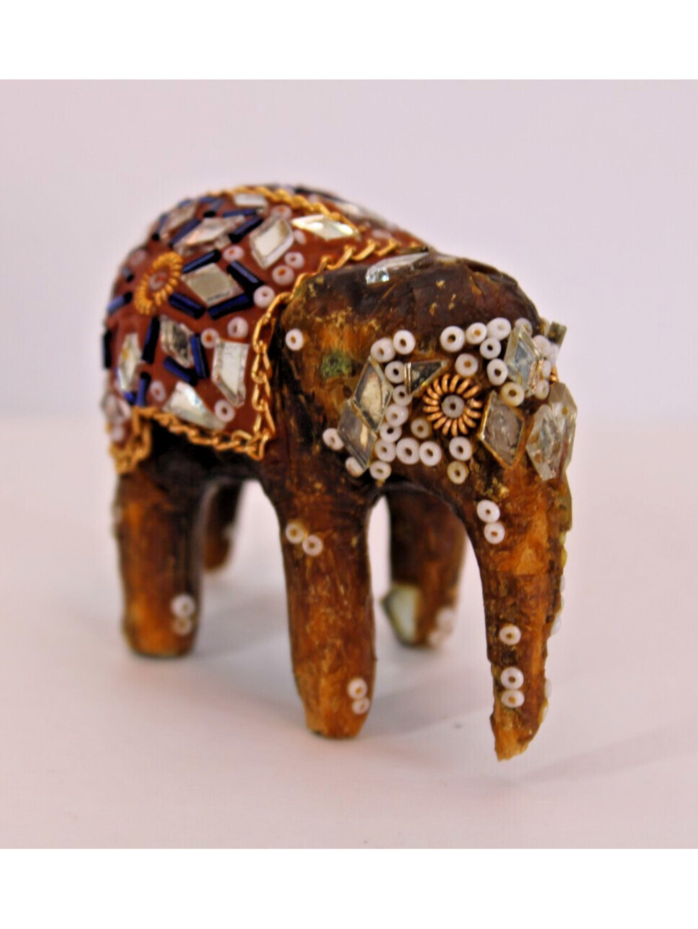 Small Hand Decorated Bedazzled Resin Miniature Elephant 2"x3"